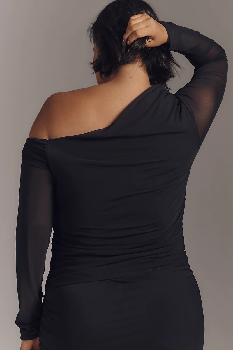 By Anthropologie Mesh Long-Sleeve Asymmetric Top