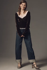 By Anthropologie Velvet Lace V-Neck Top