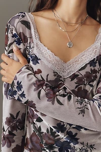 By Anthropologie Velvet Lace V-Neck Top