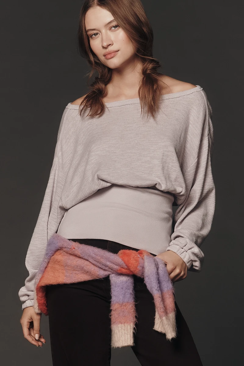 Pilcro Waisted Long-Sleeve Boatneck Top