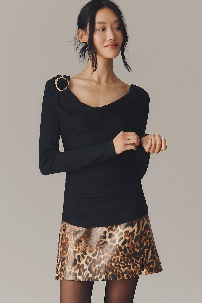 By Anthropologie Draped Cowl-Neck Long-Sleeve Top