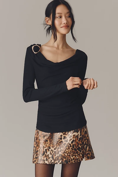 By Anthropologie Draped Cowl-Neck Long-Sleeve Top