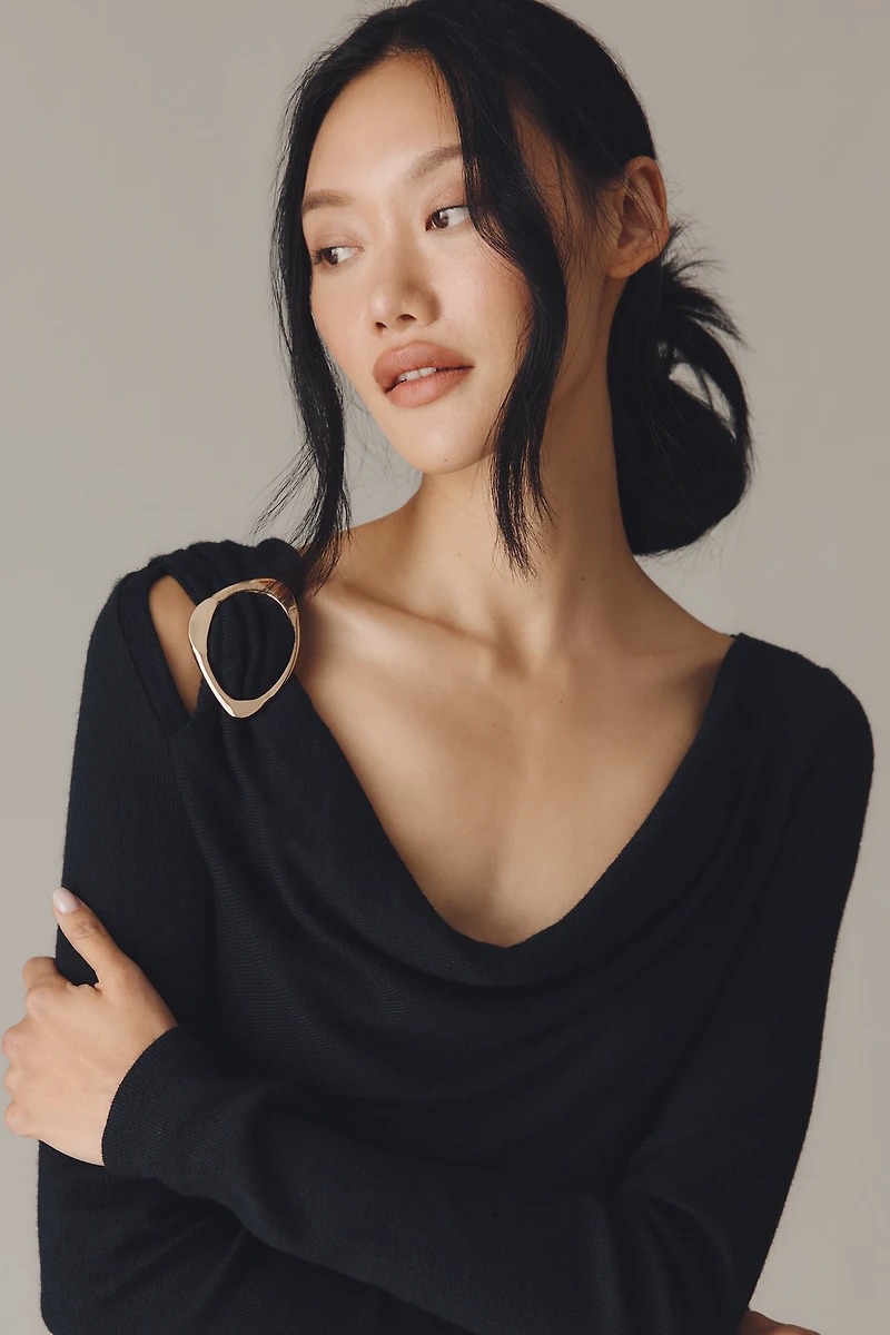 By Anthropologie Draped Cowl-Neck Long-Sleeve Top