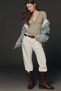 Pilcro Long-Sleeve Ruffled Lace-Trim Henley Top