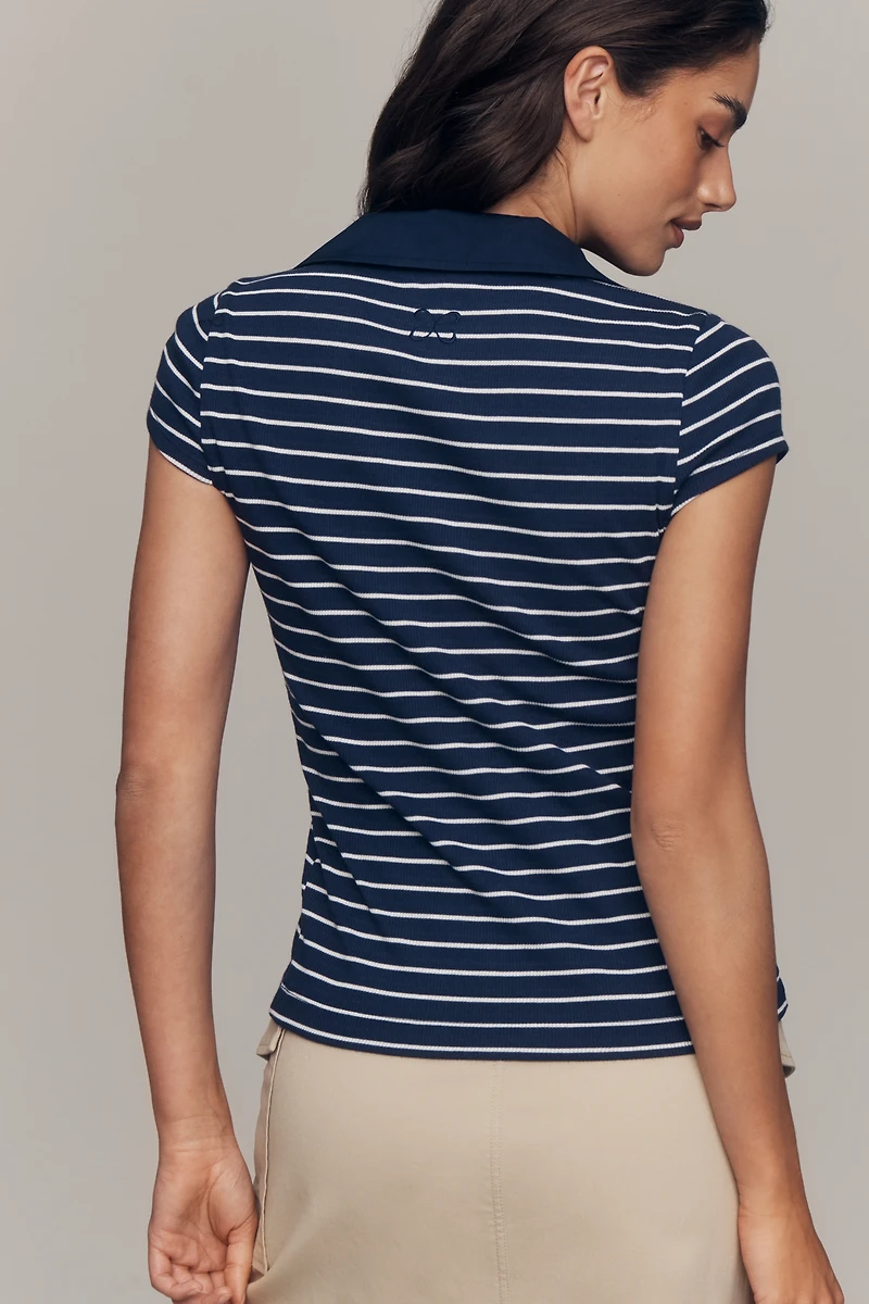 Maeve Short-Sleeve Collared Lace-Up Top