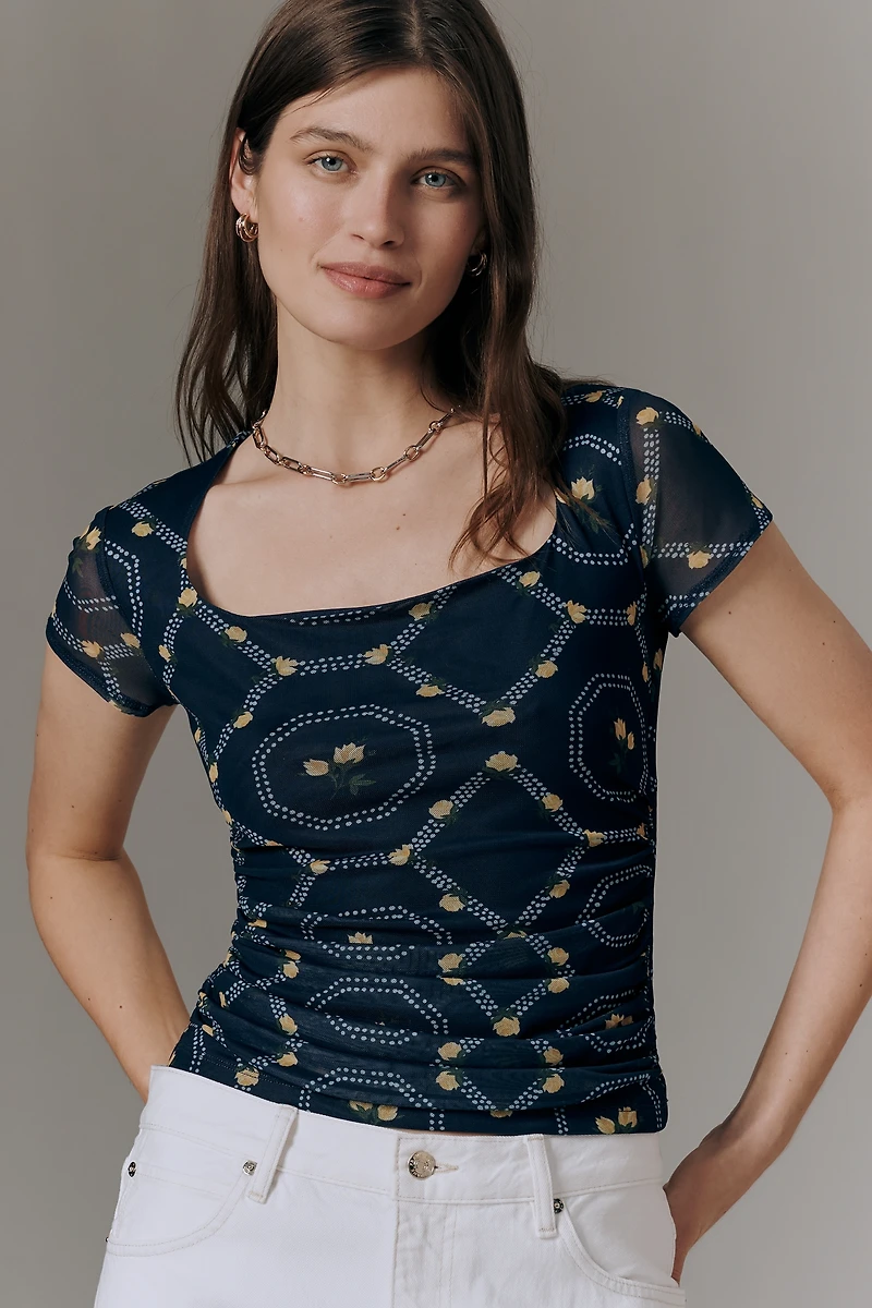 Maeve Short-Sleeve Square-Neck Top