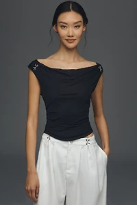 Maeve Draped Sleeveless Boat-Neck Top