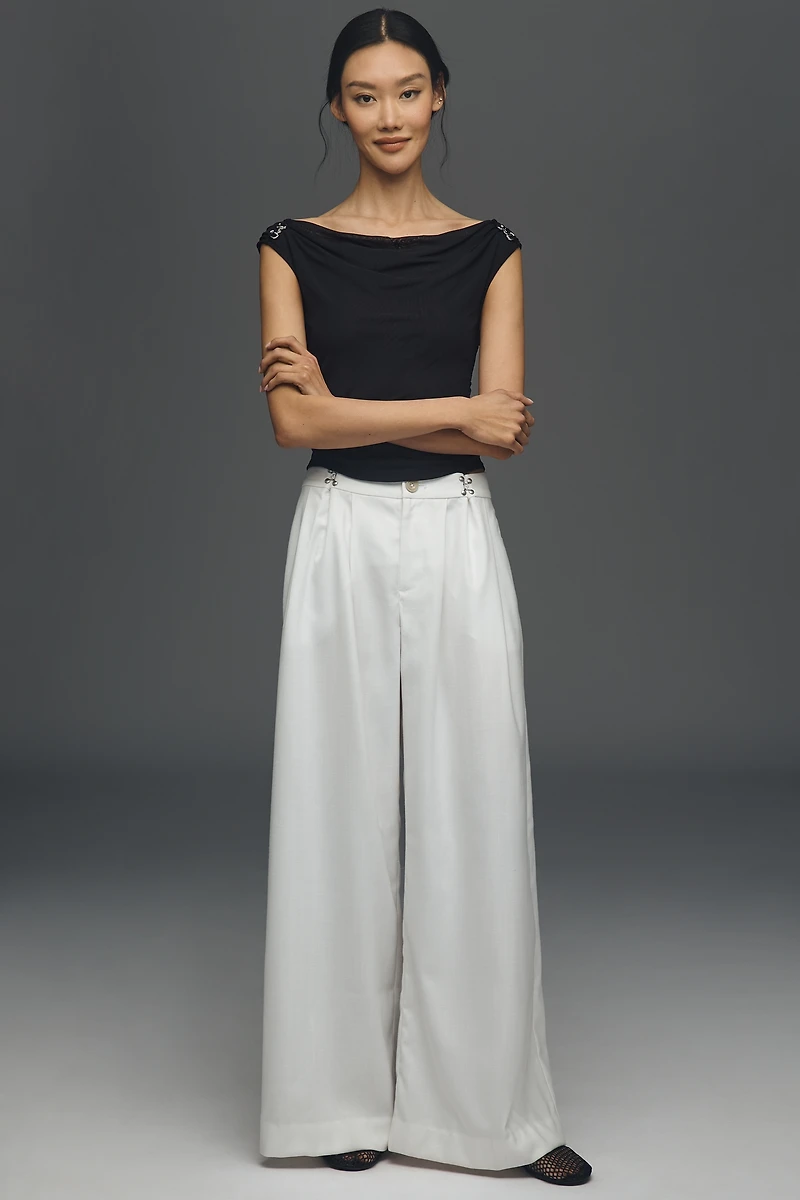 Maeve Draped Sleeveless Boat-Neck Top