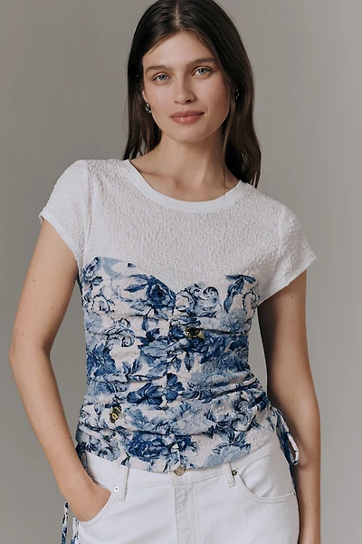Maeve Ruched Corset Short-Sleeve Top
