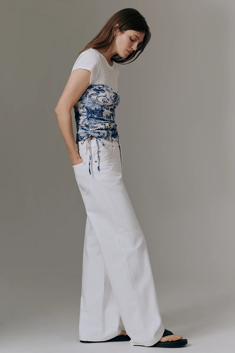 Maeve Ruched Corset Short-Sleeve Top