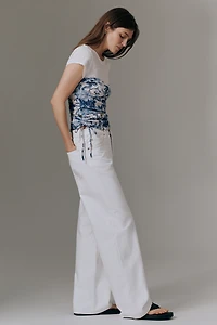 Maeve Ruched Corset Short-Sleeve Top