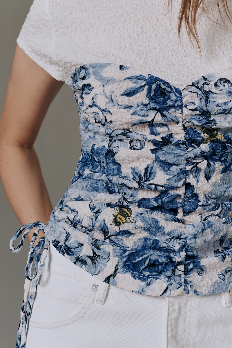 Maeve Ruched Corset Short-Sleeve Top