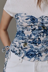 Maeve Ruched Corset Short-Sleeve Top