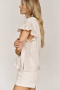 Pilcro Cotton Ruffle Sleeve Graphic Muscle Tee