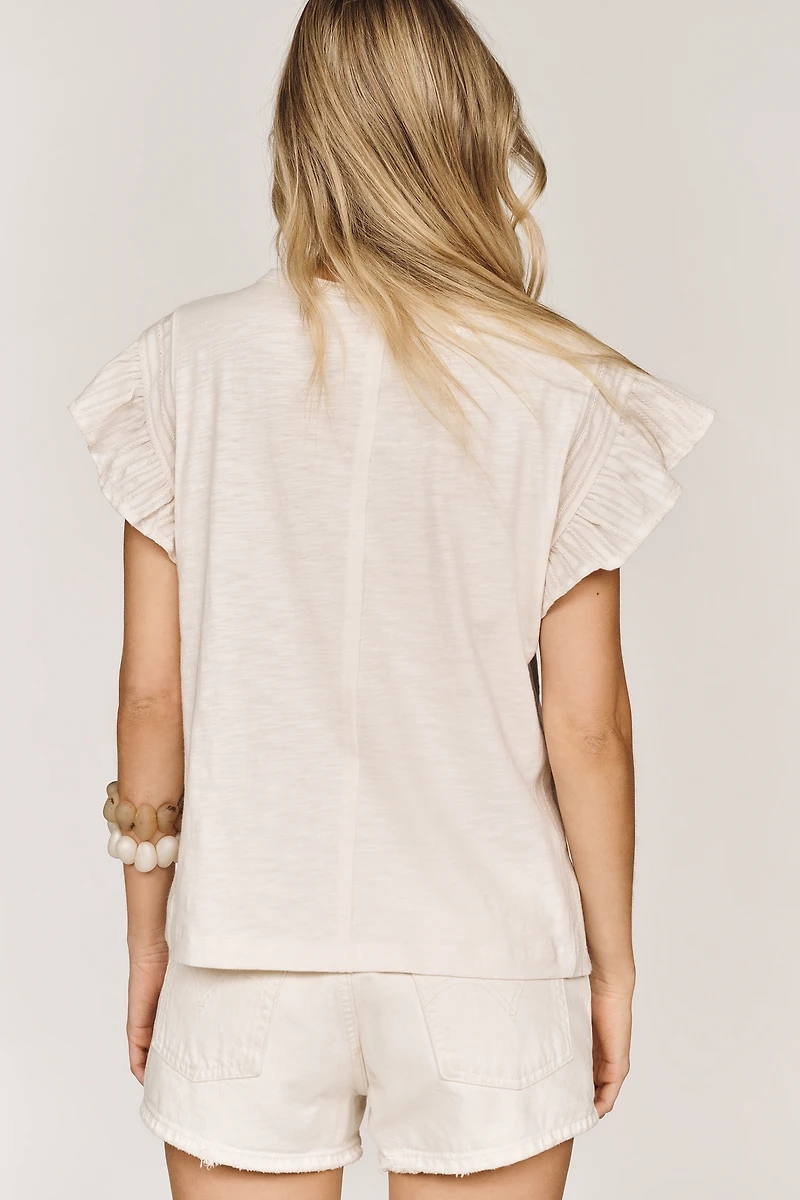 Pilcro Cotton Ruffle Sleeve Graphic Muscle Tee