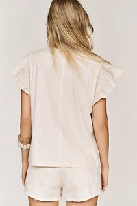 Pilcro Cotton Ruffle Sleeve Graphic Muscle Tee