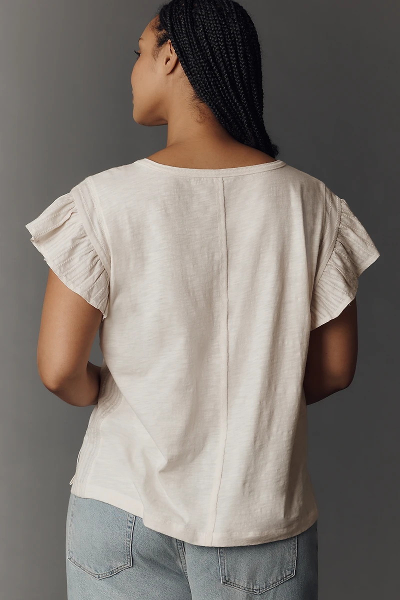 Pilcro Cotton Ruffle Sleeve Graphic Muscle Tee