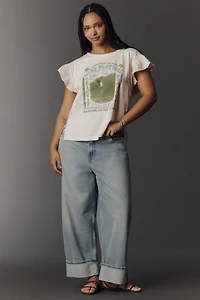 Pilcro Cotton Ruffle Sleeve Graphic Muscle Tee