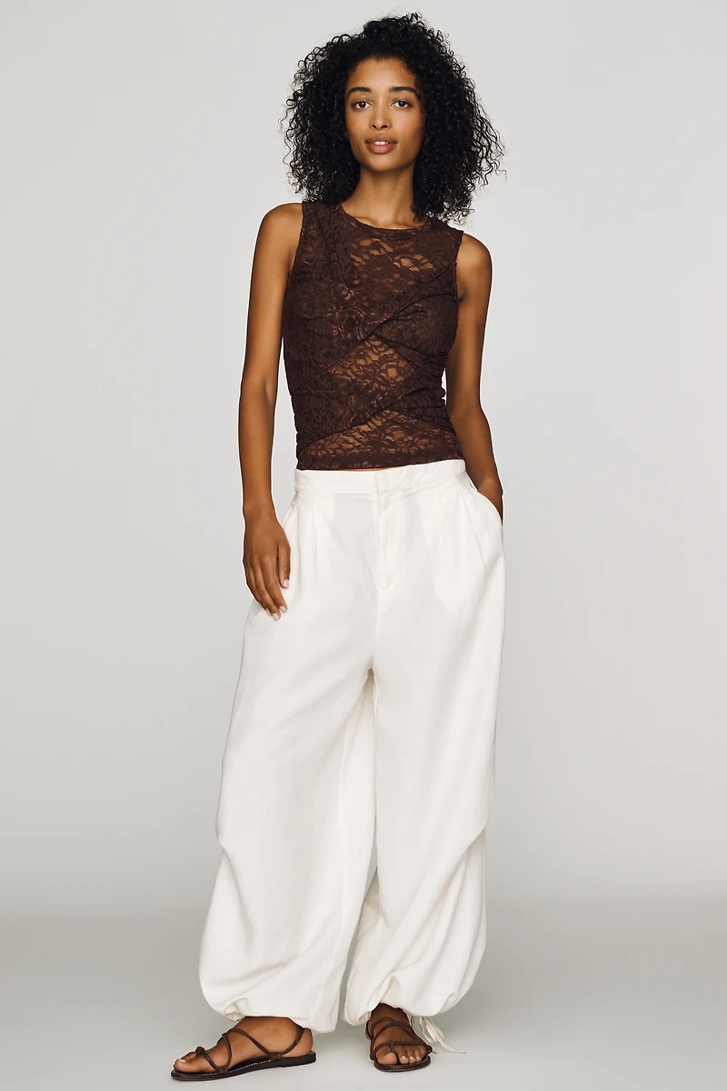 By Anthropologie Lace Twist Pleat Top