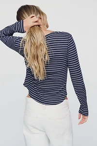 Pilcro Ribbed V-Neck Henley Tee