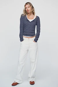 Pilcro Ribbed V-Neck Henley Tee
