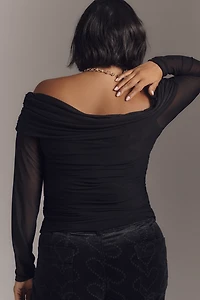 Maeve Long-Sleeve Off-Shoulder Sheer Top