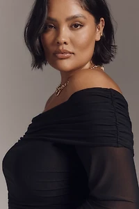 Maeve Long-Sleeve Off-Shoulder Sheer Top