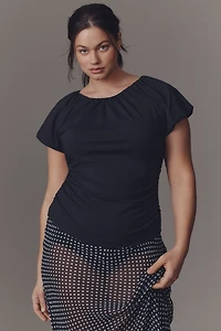 By Anthropologie Ruched Cap-Sleeve Top