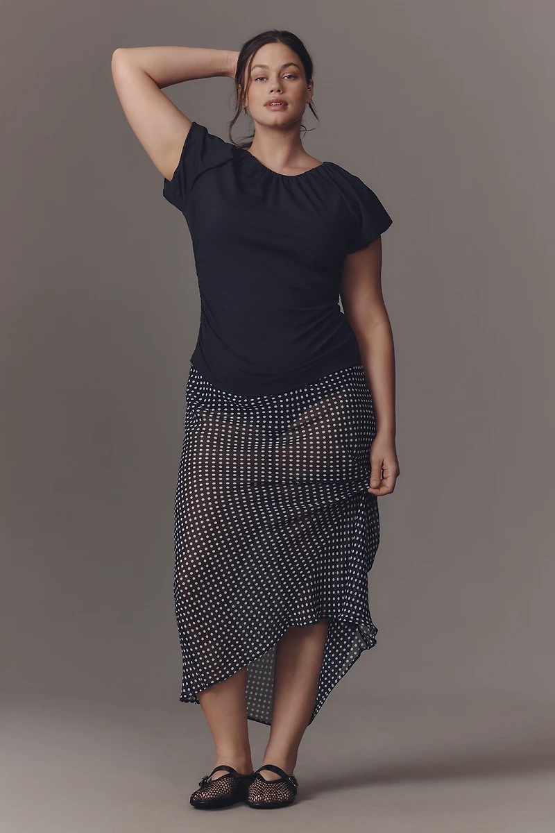 By Anthropologie Ruched Cap-Sleeve Top