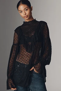 Maeve Long-Sleeve Sheer Mesh Tunic Top