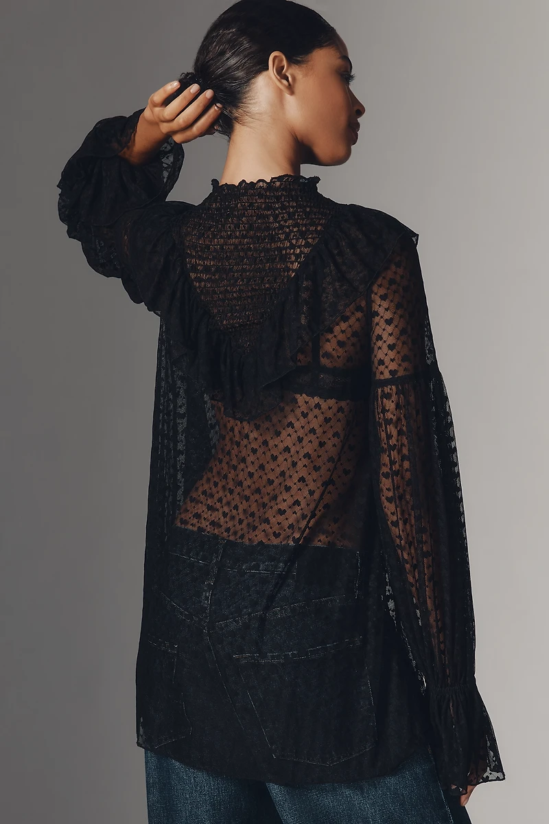 Maeve Long-Sleeve Sheer Mesh Tunic Top