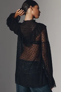 Maeve Long-Sleeve Sheer Mesh Tunic Top