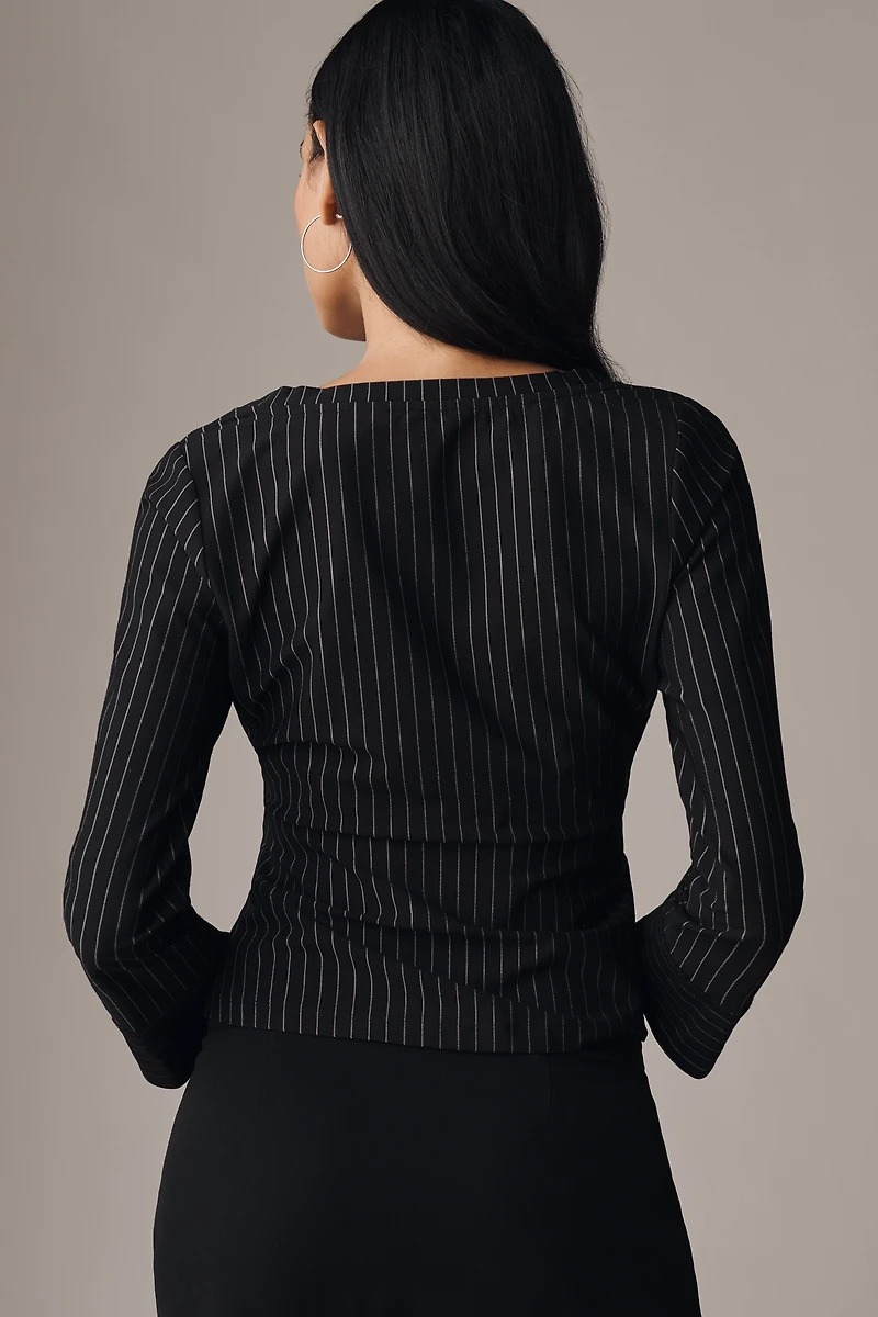 Maeve Twisted Pinstripe Open-Front Top