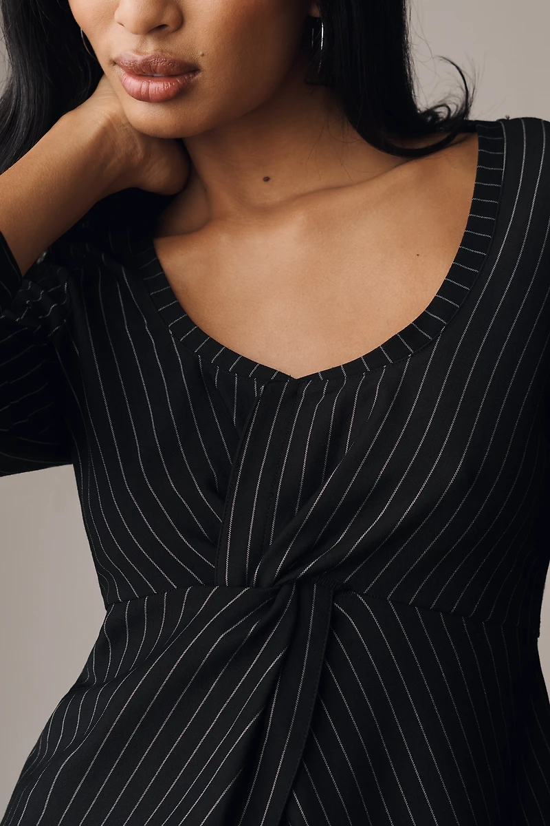 Maeve Twisted Pinstripe Open-Front Top