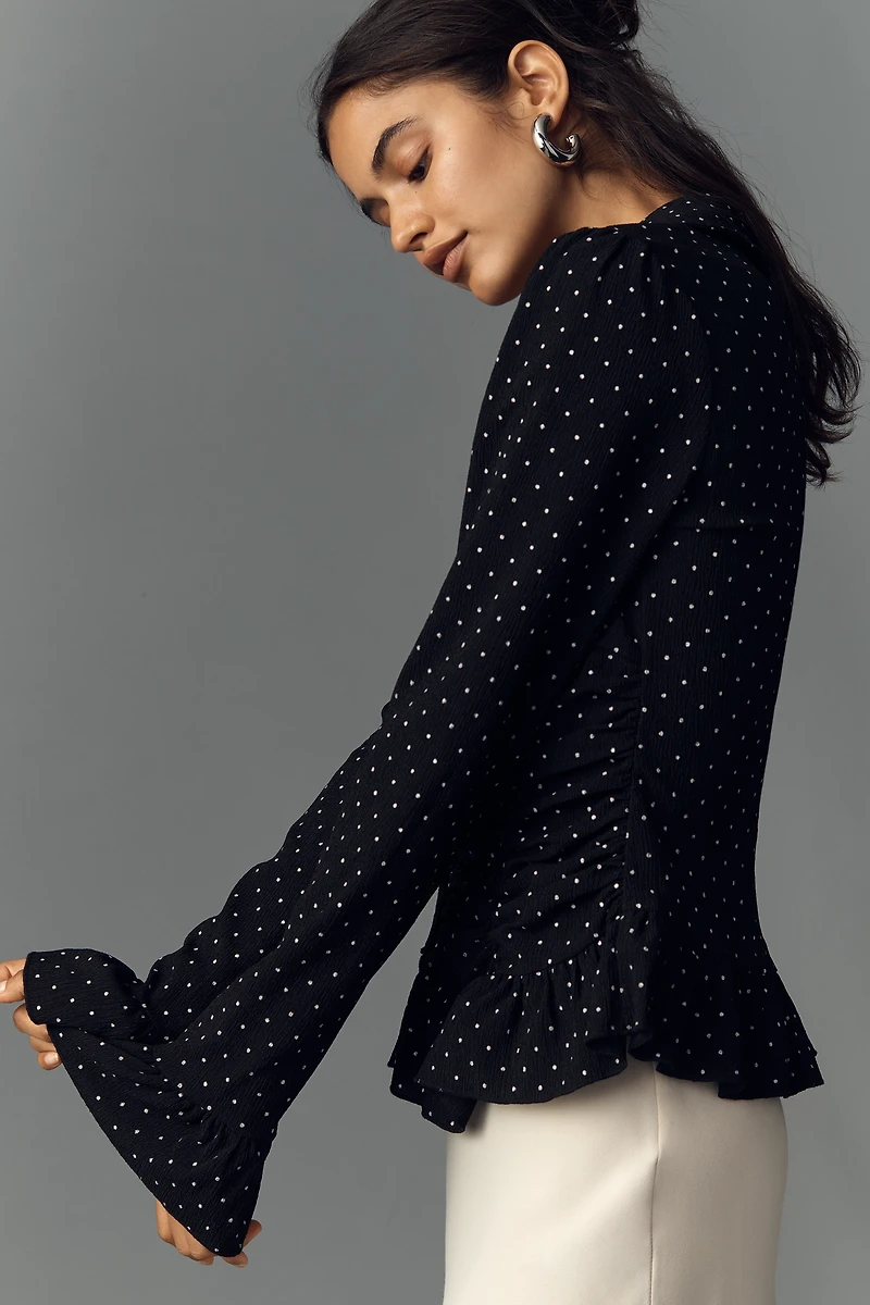 Maeve Smocked V-Neck Ruffle Top