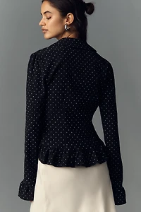 Maeve Smocked V-Neck Ruffle Top