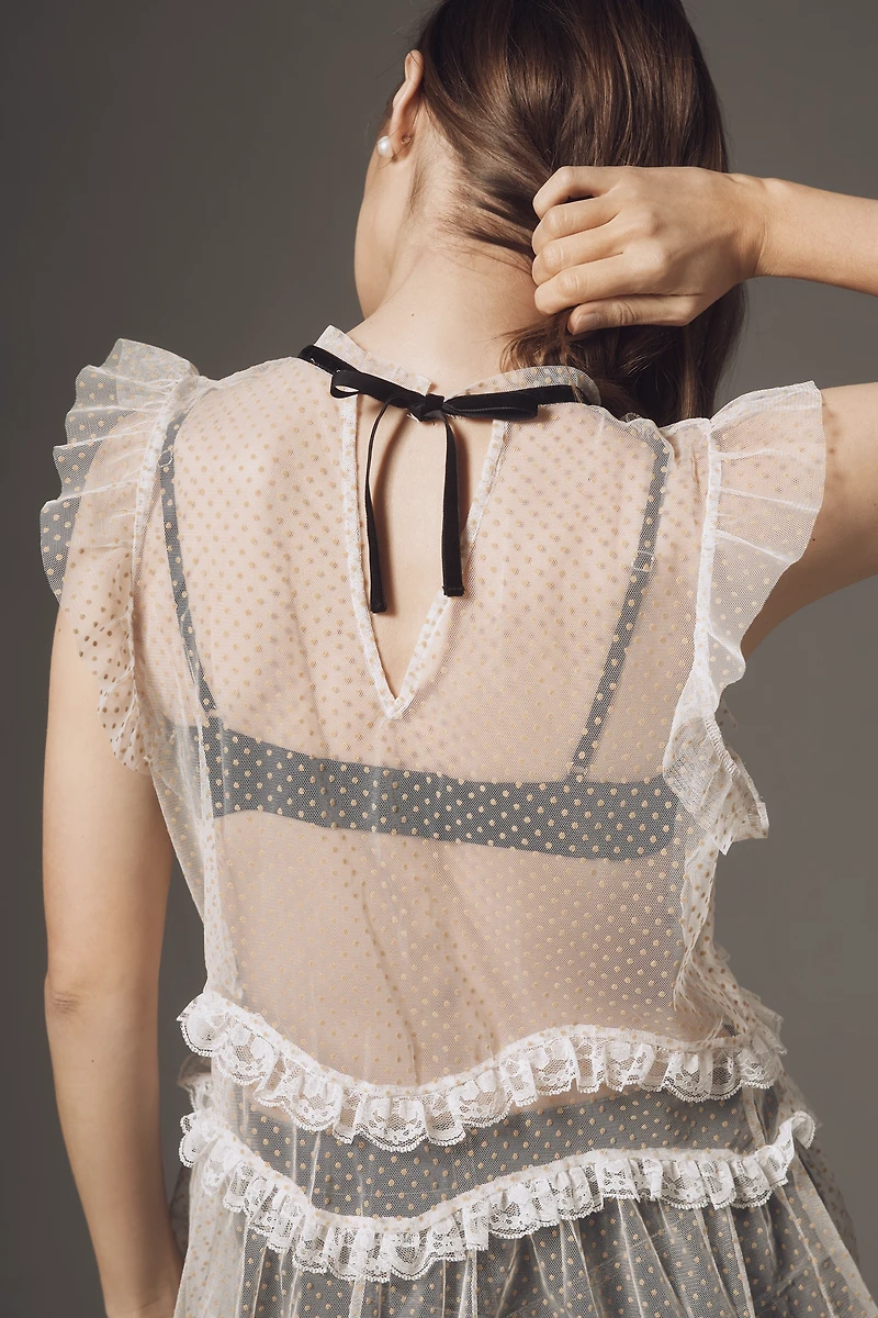 By Anthropologie Sheer Ruffled Tulle Tank
