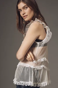 By Anthropologie Sheer Ruffled Tulle Tank