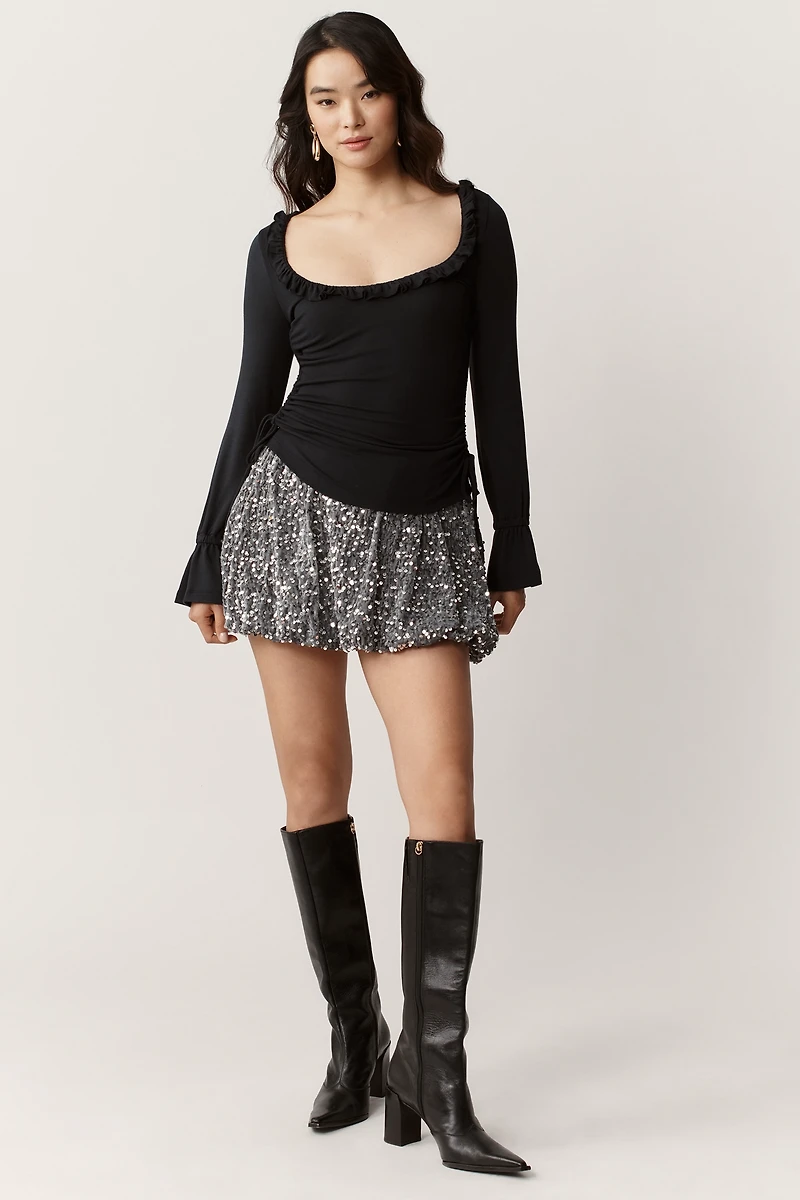 Maeve Long-Sleeve Scoop-Neck Ruched Top