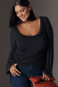 Maeve Long-Sleeve Scoop-Neck Ruched Top