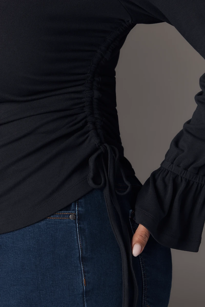 Maeve Long-Sleeve Scoop-Neck Ruched Top