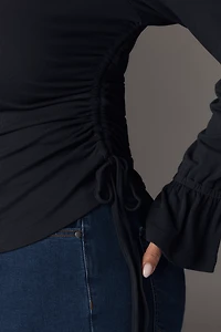 Maeve Long-Sleeve Scoop-Neck Ruched Top