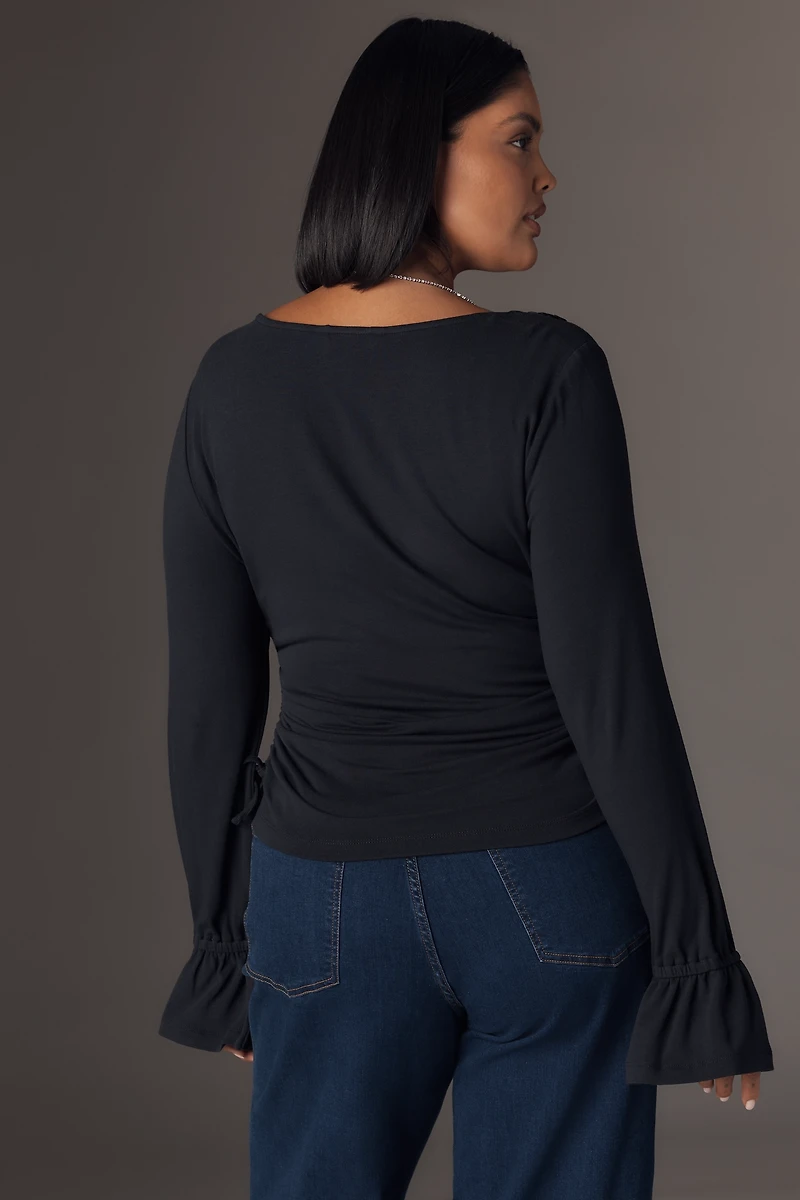 Maeve Long-Sleeve Scoop-Neck Ruched Top