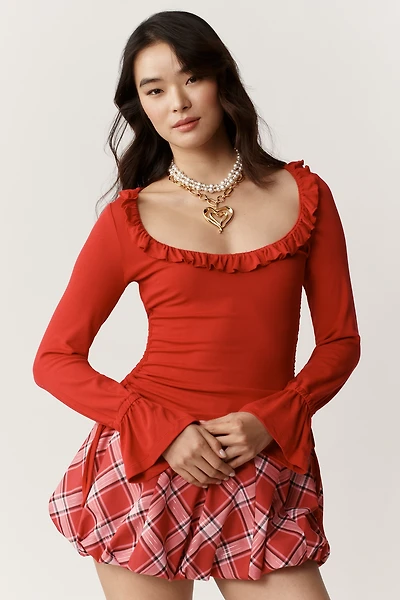 Maeve Long-Sleeve Scoop-Neck Ruched Top