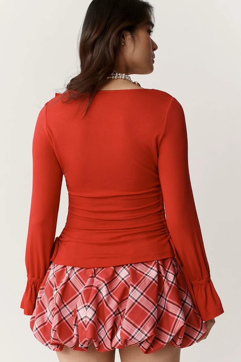 Maeve Long-Sleeve Scoop-Neck Ruched Top