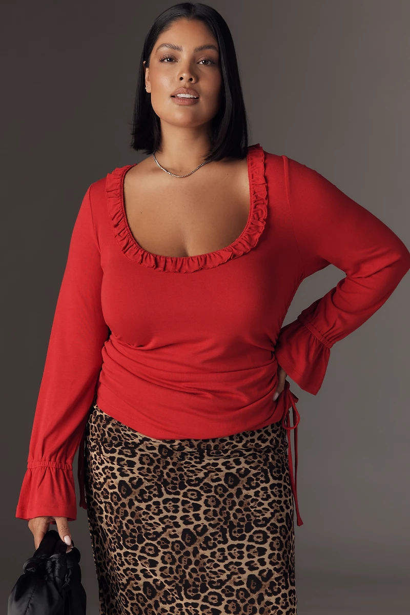 Maeve Long-Sleeve Scoop-Neck Ruched Top