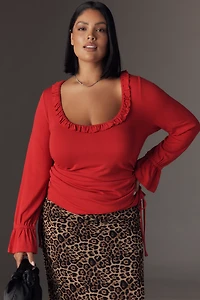 Maeve Long-Sleeve Scoop-Neck Ruched Top