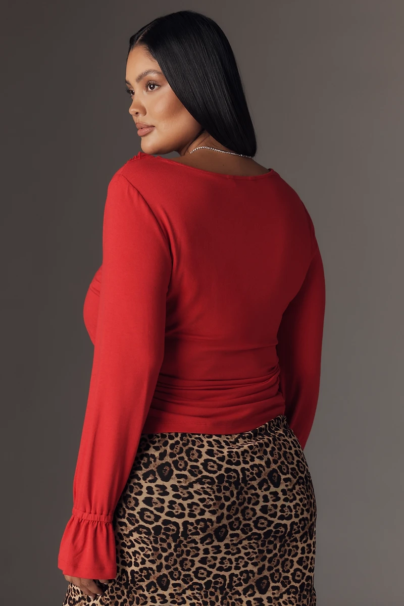 Maeve Long-Sleeve Scoop-Neck Ruched Top