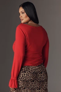 Maeve Long-Sleeve Scoop-Neck Ruched Top