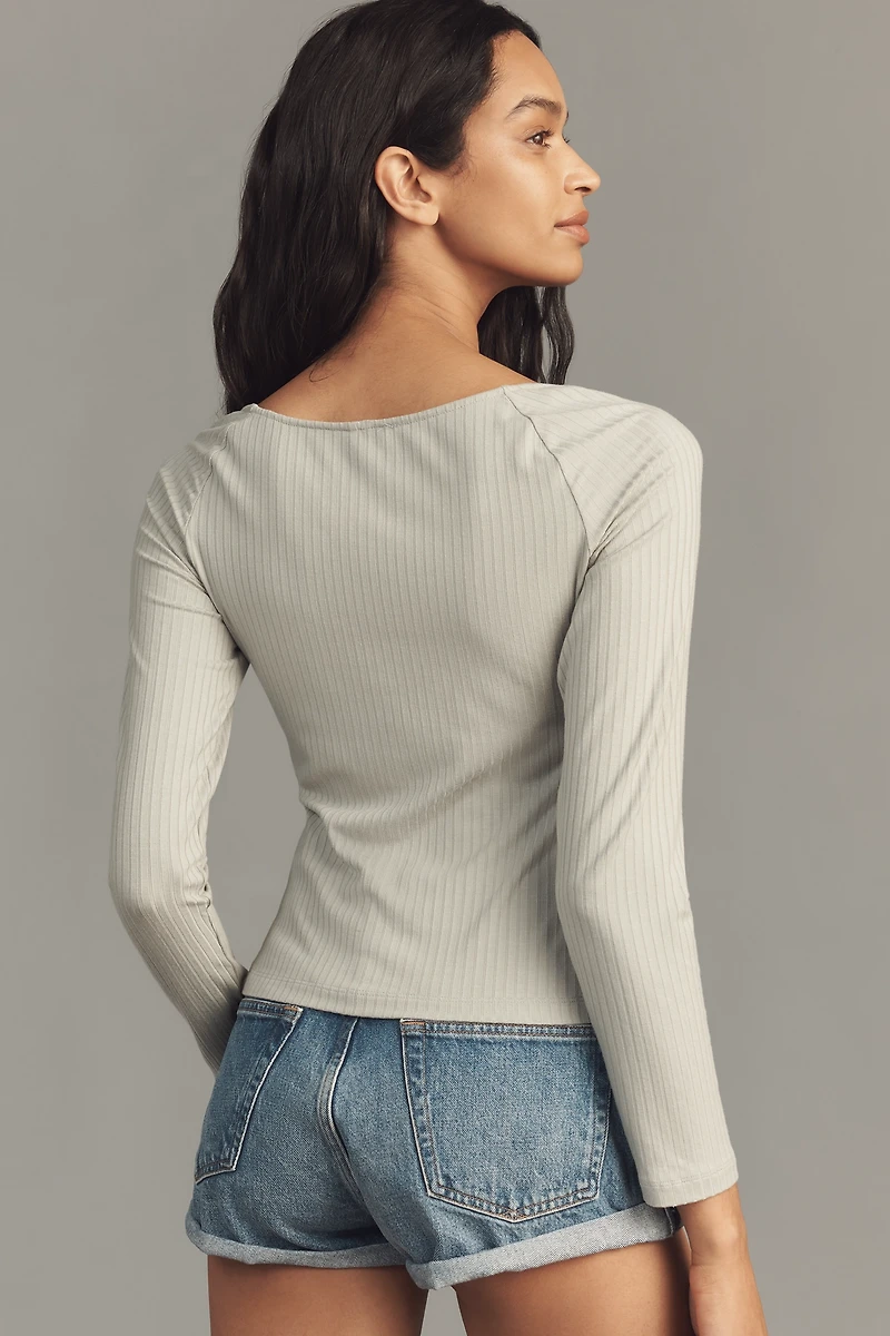 By Anthropologie Buttoned Boatneck Thermal Top